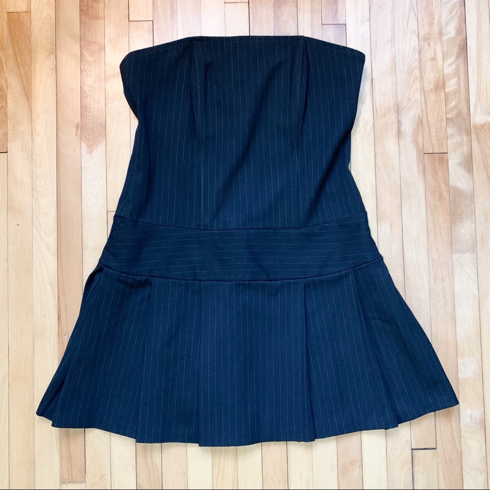 Jane Norman black pinstripe strapless mini dress